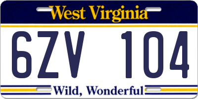 WV license plate 6ZV104