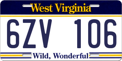 WV license plate 6ZV106