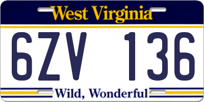 WV license plate 6ZV136