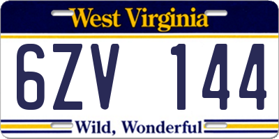 WV license plate 6ZV144