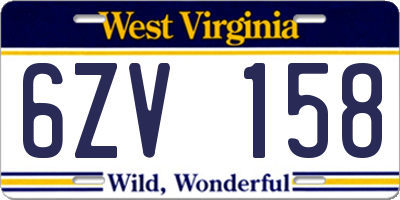 WV license plate 6ZV158