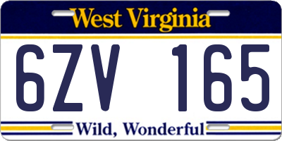 WV license plate 6ZV165