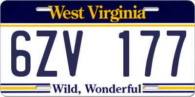WV license plate 6ZV177