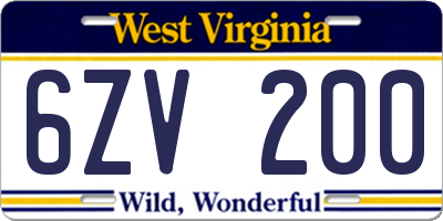 WV license plate 6ZV200