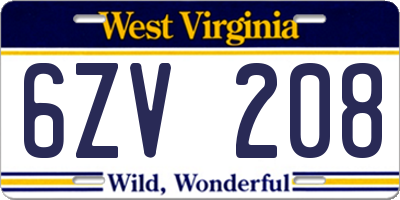WV license plate 6ZV208