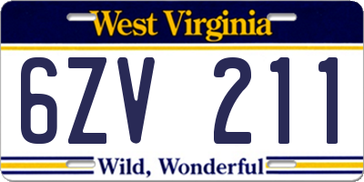 WV license plate 6ZV211