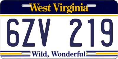 WV license plate 6ZV219