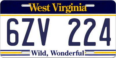WV license plate 6ZV224
