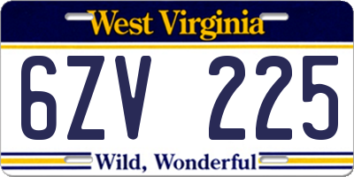 WV license plate 6ZV225