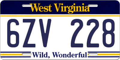 WV license plate 6ZV228