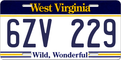 WV license plate 6ZV229