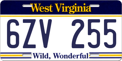 WV license plate 6ZV255