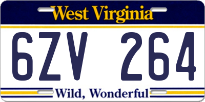 WV license plate 6ZV264