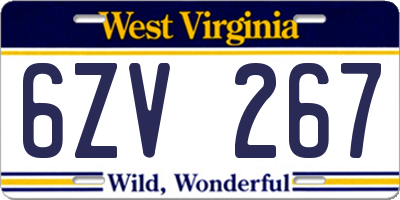 WV license plate 6ZV267