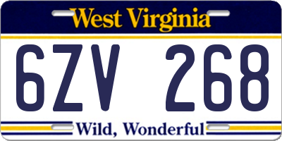WV license plate 6ZV268