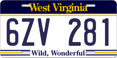 WV license plate 6ZV281