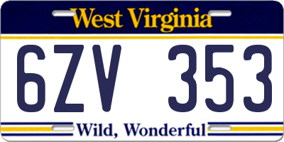 WV license plate 6ZV353