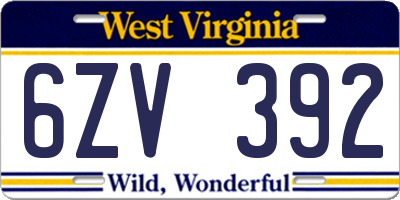 WV license plate 6ZV392