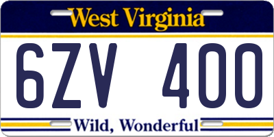 WV license plate 6ZV400