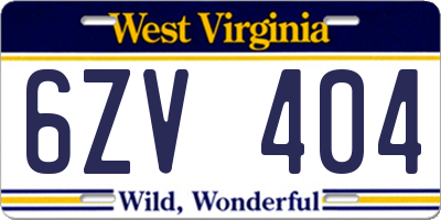 WV license plate 6ZV404