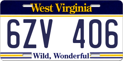 WV license plate 6ZV406