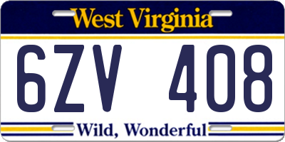 WV license plate 6ZV408