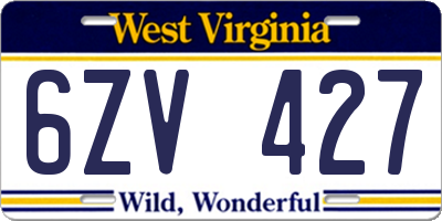 WV license plate 6ZV427
