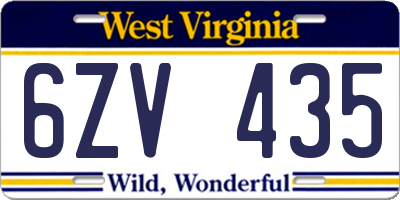 WV license plate 6ZV435