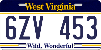 WV license plate 6ZV453