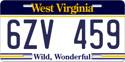 WV license plate 6ZV459