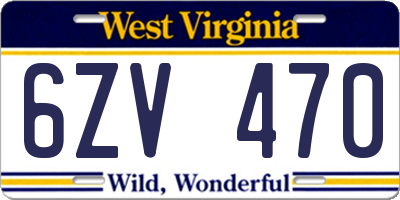WV license plate 6ZV470