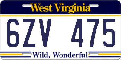 WV license plate 6ZV475