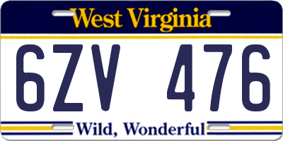 WV license plate 6ZV476