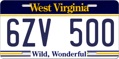WV license plate 6ZV500