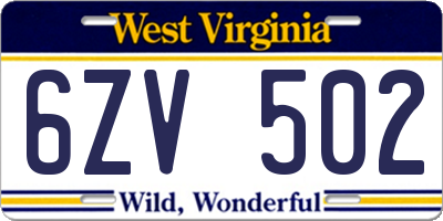 WV license plate 6ZV502