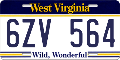 WV license plate 6ZV564