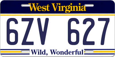 WV license plate 6ZV627