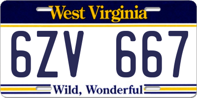 WV license plate 6ZV667