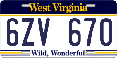 WV license plate 6ZV670