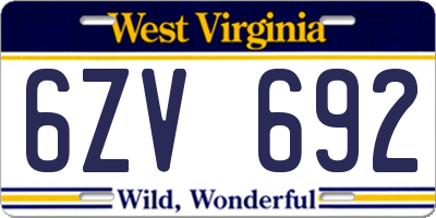 WV license plate 6ZV692