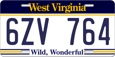 WV license plate 6ZV764