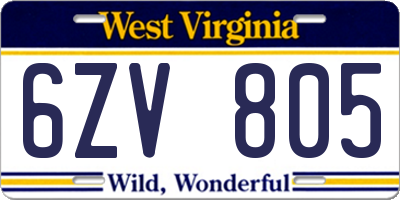 WV license plate 6ZV805