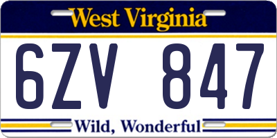 WV license plate 6ZV847