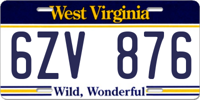 WV license plate 6ZV876