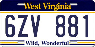 WV license plate 6ZV881