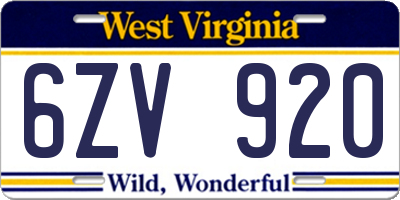 WV license plate 6ZV920