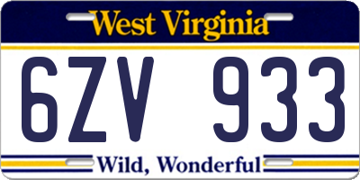 WV license plate 6ZV933