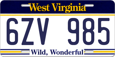 WV license plate 6ZV985