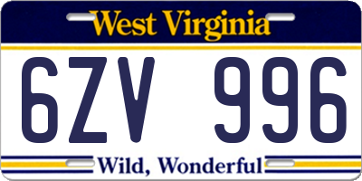 WV license plate 6ZV996