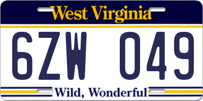 WV license plate 6ZW049